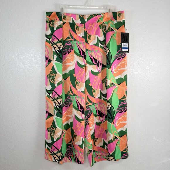 NWT Nine West Floral Culottes Pants Size XL Wide Leg Pull On Trouser Tropical - Picture 2 of 16